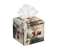 Bedbliss Christmas Snowmen Print Leather Tissue Box Holder Cover Square Organizer For Bedroom Dresser Night Stand Office Desk