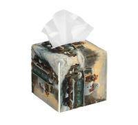 Bedbliss Christmas Snowmen Print Leather Tissue Box Holder Cover Square Organizer For Bedroom Dresser Night Stand Office Desk