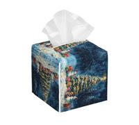 Bedbliss Christmas Tree Print Leather Tissue Box Holder Cover Square Organizer For Bedroom Dresser Night Stand Office Desk