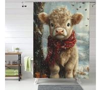 Bedbliss Cute Highland Cow Print Shower Curtains 152x183 Cm, Waterproof Bathroom Curtain With 12 Hooks, Home Bathroom Decor