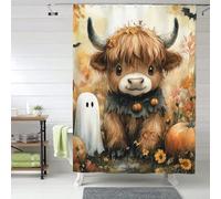 Bedbliss Cute Highland Cow Print Shower Curtains 152x183 Cm, Waterproof Bathroom Curtain With 12 Hooks, Home Bathroom Decor
