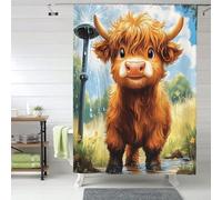 Bedbliss Cute Highland Cow Print Shower Curtains 152x183 Cm, Waterproof Bathroom Curtain With 12 Hooks, Home Bathroom Decor