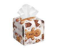 Bedbliss Gingerbread Christmas Print Leather Tissue Box Holder Cover Square Organizer For Bedroom Dresser Night Stand Office Desk