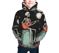 Bedbliss Guitar Skull Print Youth Boys Girls Hoodies Sweatshirts Pullover Hooded Clothes With Pocket