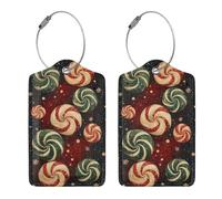 Bedbliss Merry Christmas Print Luggage Tags, Leather Stainless Steel Loop Label Tag for Travel Bag Suitcase