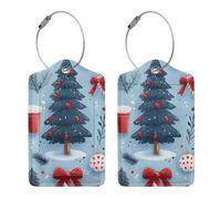 Bedbliss Merry Christmas Print Luggage Tags, Leather Stainless Steel Loop Label Tag for Travel Bag Suitcase