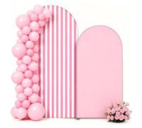 BEDBLK Striped Arch Backdrop Cover 7.2FT 6FT,Set of 2 Spandex Stretchy Round Top Chiara Arch Covers Fitted Arch Stand Covers for Theme Party Birthday Baby Shower Banquet (Pink,7.2FT 6FT)