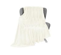 Bedbric Large Cozy Fluffy Blanket for Sofas & Beds - 400 GSM, Soft & Durable White Fluffy Throw for Couch. Single Blanket for Chair (130 x 150)