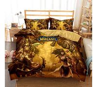 Bedding 200X200, World of Warcraft Duvet Cover Set and 2 Pillowcases 80x80cm, 3 Piece Soft Fluffy Bedding Set with Zipper (220x230cm(King),War 01)