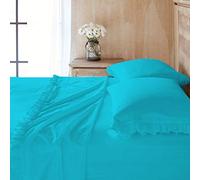 Bedding Attire 1 Piece Edge Frill Flat Sheet Egyptian Cotton 600 TC (UK Super King Size, Turquoise Color)