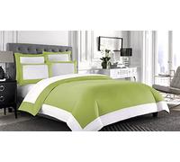 Bedding Attire 4 Piece Designer Border Reversible Duvet Cover Set with Fitted Sheet Egyptian Cotton 600 TC UK Super King Size and Sage/White Color