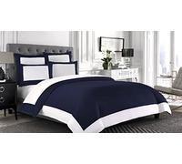 Bedding Attire 4 Piece Designer Reversible Duvet Cover Set with Fitted Sheet Egyptian Cotton 600 TC UK Super King Size and Navy/White Color