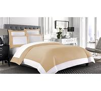 Bedding Attire 4 Piece Designer Reversible Duvet Cover Set with Fitted Sheet Egyptian Cotton 600 TC UK Super King Size and Beige/White Color