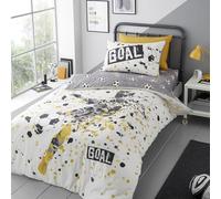Bedding Bedlam Gold Football Duvet Cover Set Single 140 x 200cm, Reversible with 2 Designs, Soccer Ball Print Bed Linen, Sports Theme Bedroom Decor with Pillowcase