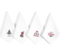 Bedding Craft Christmas Cloth Dinner Napkins Set of 12 - 18x18 Red Embroidered Wedding Table Napkins - Soft Washable Fabric for Holiday Dining, Parties & Table Décor