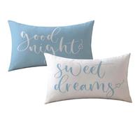 Bedding Decorative Lumbar Pillowcases Sweet Dreams Good Night Cushion Covers Sleep Themed Throw Pillow Covers 12''x20'',2Pack Super Soft for Bedroom Guest Room Housewarming Gifts (Light Blue)