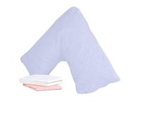 Bedding Direct UK Superior Duck Feather V-Shaped Pillow - Side Sleep Pregnancy Pillow with Polycotton Cover with Pillowcase - Support to Eliminate Neck, Back, Hip, Joint - U Shape Neck Pillow Blue