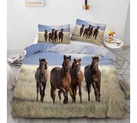 Bedding Double Bed Set Animal Horse Duvet Cover Set King Size - 220x240cm Super Soft Microfiber 3D Printed Outdoor Meadow Animal Horse Duvet Cover Boys Girls Bedding with 2 Pillow Cases