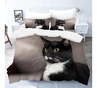 Bedding Double Bed Set Black and White Cat Double Duvet Cover, Luxury Soft Microfiber Bedding Set for Kids Teens Adult, 1 Quilt Cover 200x200 cm with Zipper and 2 Pillowcases 50x75 cm