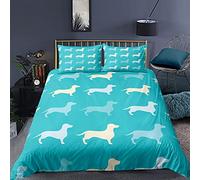 Bedding Double Bed Set Dachshund Duvet Cover Set King Size - 220x240cm Super Soft Microfiber 3D Printed Cartoon Dachshund, Blue Duvet Cover Boys Girls Bedding with 2 Pillow Cases