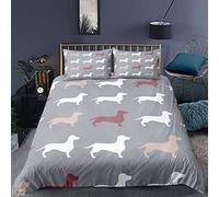 Bedding Double Bed Set Dachshund Duvet Cover Set King Size - 220x240cm Super Soft Microfiber 3D Printed Cartoon Dachshund, Gray Duvet Cover Boys Girls Bedding with 2 Pillow Cases