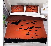 Bedding Double Bed Set Halloween Duvet Cover Set King Size - 220x240cm Super Soft Microfiber 3D Printed Halloween Bat Theme Duvet Cover Boys Girls Bedding with 2 Pillow Cases