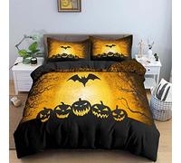 Bedding Double Bed Set Halloween Duvet Cover Set King Size - 220x240cm Super Soft Microfiber 3D Printed Halloween Pumpkin Bat Pattern Duvet Cover Boys Girls Bedding with 2 Pillow Cases