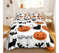 Bedding Double Bed Set Halloween Duvet Cover Set King Size - 220x240cm Super Soft Microfiber 3D Printed Halloween Pumpkin Lantern Black Cat Bat Duvet Cover Boys Girls Bedding with 2 Pillow Cases