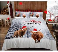 Bedding Double Bed Set Highland Cattle Duvet Cover Set King Size - 220x240cm Super Soft Microfiber 3D Printed Christmas Animal Cow Duvet Cover Boys Girls Bedding with 2 Pillow Cases