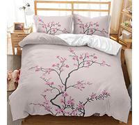 Bedding Double Bed Set Japanese Pink Cherry Blossom Double Duvet Cover, Luxury Soft Microfiber Bedding Set for Kids Teens Adult, 1 Quilt Cover 200x200 cm with Zipper and 2 Pillowcases 50x75 cm