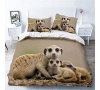 Bedding Double Bed Set Meerkat Bedding Double Bed Set - Microfibre Quilt Cover 200x200 cm - Comforter Cover with 2 Pillowcases(Double)