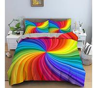 Bedding Double Bed Set Rainbow Stripes Duvet Cover Set King Size - 220x240cm Super Soft Microfiber 3D Printed Abstract Colorful Gradient Theme Duvet Cover Boys Girls Bedding with 2 Pillow Cases
