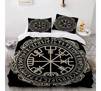 Bedding Double Bed Set Viking Duvet Cover Set King Size - 220x240cm Super Soft Microfiber 3D Printed Nordic Viking Compass Runes Duvet Cover Boys Girls Bedding with 2 Pillow Cases