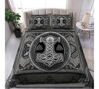 Bedding Double Bed Set Viking Duvet Cover Set King Size - 220x240cm Super Soft Microfiber 3D Printed Viking Thor's Hammer Viking Duvet Cover Boys Girls Bedding with 2 Pillow Cases