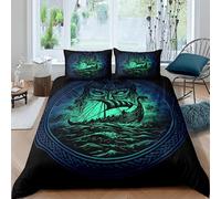 Bedding Double Bed Set Viking Wolf Pirate Ship Duvet Cover Set King Size - 220x240cm Super Soft Microfiber 3D Printed Celtic Knot Totem Duvet Cover Boys Girls Bedding with 2 Pillow Cases