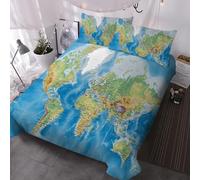 Bedding Double Bed Set World Map Duvet Cover Set King Size - 220x230cm Super Soft Microfiber 3D Printed Ocean Land Map Duvet Cover Boys Girls Bedding with 2 Pillow Cases
