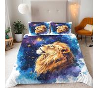 Bedding Double Duvet Cover Sets 3D Starry Sky Landscape Lion Print Quilt Cover 200x200 cm Microfiber Comfortable Breathable Comforter Cover + 2 Pillow Cases With Zipper Fixable Corner Straps
