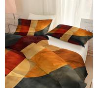 Bedding Double Duvet Cover Sets Soft Vintage Geometry Blocks Curves Printed Reversible Bedding Set, Abstract Art Luxurious Modern Quilt Covers with Zipper Closure and Corner Ties Easy Care