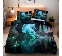 Bedding Duvet Cover Double Jellyfish Glowing Comforter Microfiber Easy Care Printed Under The Sea Dream Quilt Cover 3pcs 200x200 cm and 2 Pillowcases 50x75 With Zip Corner Ties Bedroom Decor