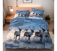 Bedding Duvet Cover Double Sika Deer Animal Comforter Microfiber Easy Care Printed Mountains Nature Quilt Cover 3pcs 200x200 cm and 2 Pillowcases 50x75 With Zip Corner Ties Bedroom Decor