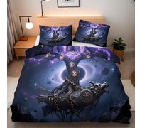 Bedding Duvet Cover Double Universe Big Tree Comforter Microfiber Easy Care Printed Sailboat Retro Runes Quilt Cover 3pcs 200x200 cm and 2 Pillowcases 50x75 With Zip Corner Ties Bedroom Decor