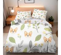 Bedding Duvet Cover King Shiba Inu Leaves Comforter Microfiber Easy Care Printed Painting Cartoon Quilt Cover 3pcs 230x220 cm and 2 Pillowcases 50x75 With Zip Corner Ties Bedroom Decor