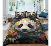 Bedding Duvet Cover Set 3 Pieces, 3D Animal Panda Printed Breathable Microfibre 2 Pillow Case And 1 Duvet Cover With Zipper Closure Single 135X200 Cm - Comfortable Fabrics - Hypoallergeni-59841531054