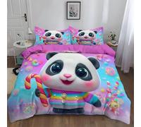 Bedding Duvet Cover Set 3D Print Cartoon Style Baby Panda Quilt Cover Bedding Sets Single Print Duvet Cover Set with 2 Pillowcases (50 ×75 cm) for Boys Girls Single Purple