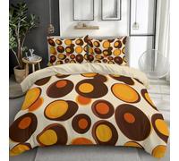 Bedding Duvet Cover Set for King Bed Set, Beige Duvet Quilt Cover Reversible Soft Microfiber Lightweight, 70S Retro Funky Geometry Pattern Quilt Cover include 2 Pillow Cases