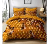 Bedding Duvet Cover Set Single 135x200cm Bees Honeycombs Easy Care Quilt Covers Soft Polycotton Bedding Set Breathable Hypoallergenic Bed Covers with 2 Pillowcases