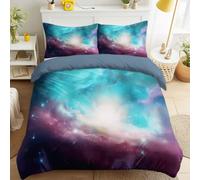 Bedding Duvet Cover Set - Soft Touch Sci-Fi Space Universe Galaxy Nebula Gradient Mysterious Cyan Purple Printed Luxury Bedding Set, Brushed Reversible Quilt Cover - Blue 230 x 220 cm / 90" x 86"