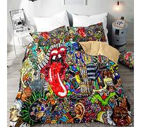 Bedding Duvet Cover Set, Treer 3D Complete Set 1 Duvet Cover 2 Pillow Cases Print Zip Easy Care Microfiber Soft & Smooth Pillowcases (Graffiti red lips,Double-200x200cm)
