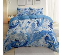 Bedding Duvet Cover Sets - 3 Pieces Baroque Patterned Hand-Painted Bedding Soft Brushed Microfiber Bed Quilt Blue And White With Zipper Cover with 2 Pillowcase 120 × 150
