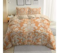 Bedding Duvet Cover Sets - 3 Pieces Retro Baroque Pattern Bedding Soft Brushed Microfiber Bed Quilt Orange Rice With Zipper Cover with 2 Pillowcase 135 × 200